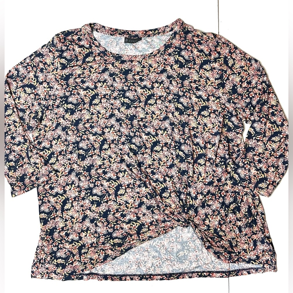 B Collection by Bobeau Floral Womens XXL Boho Cottagecore Side‎ Knot 3/4 Sleeve